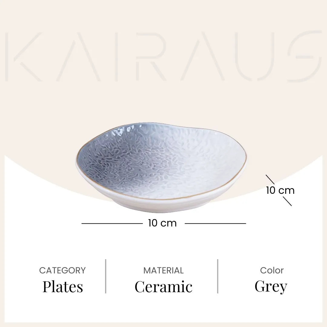 White grey textured ceramic plate set

