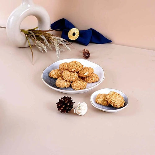 White and grey decorative textured plates


