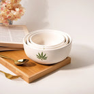 White leaf print bowl set of 3

