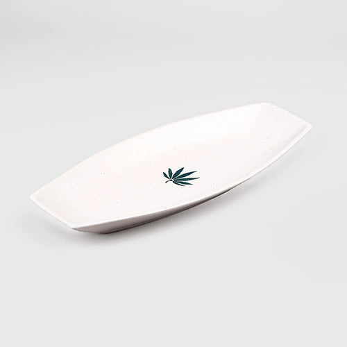 White leaf patterned serving platter for dining

