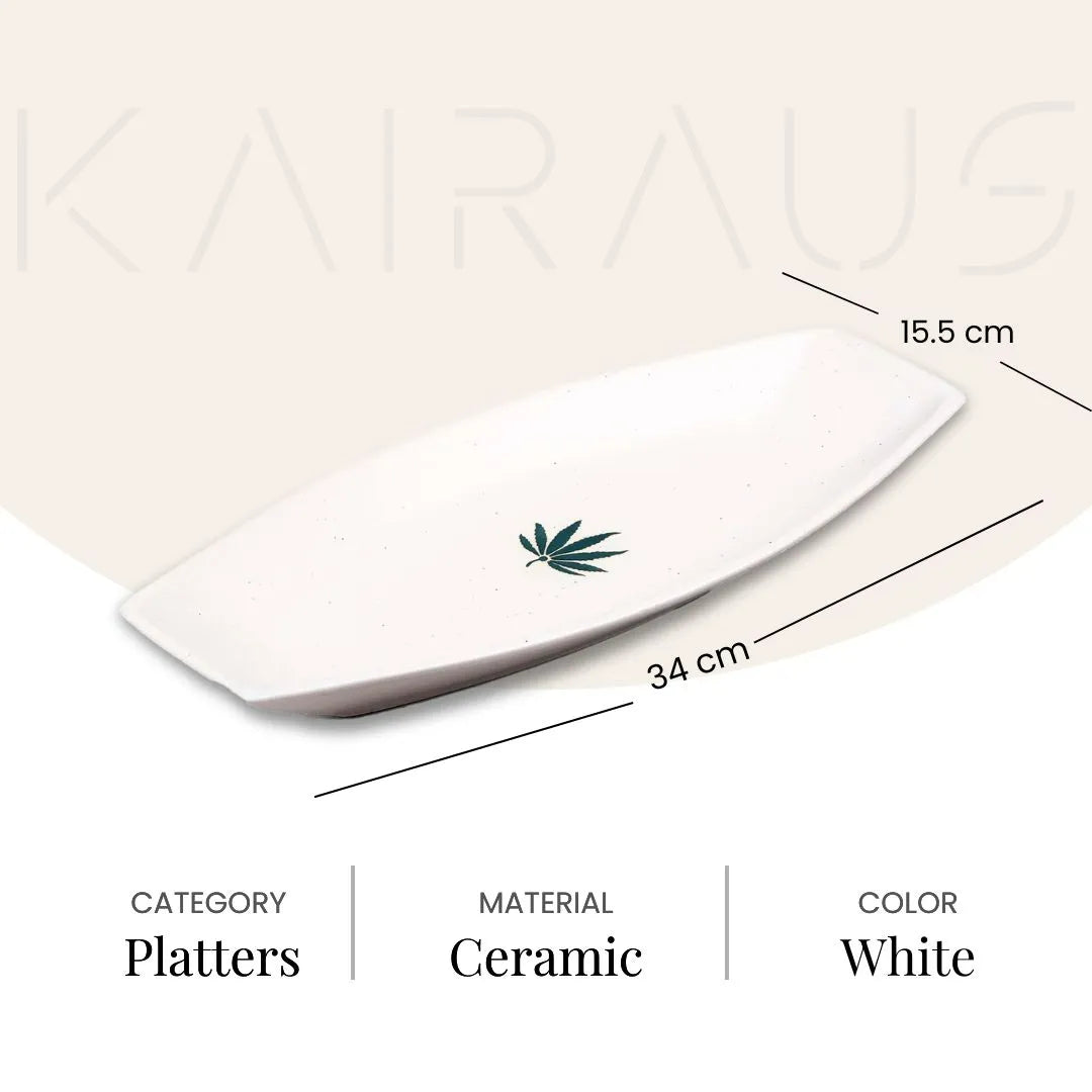 Handmade white leaf ceramic serving platter

