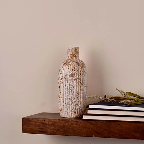 Ornate white ceramic flower vase for interior decoration

