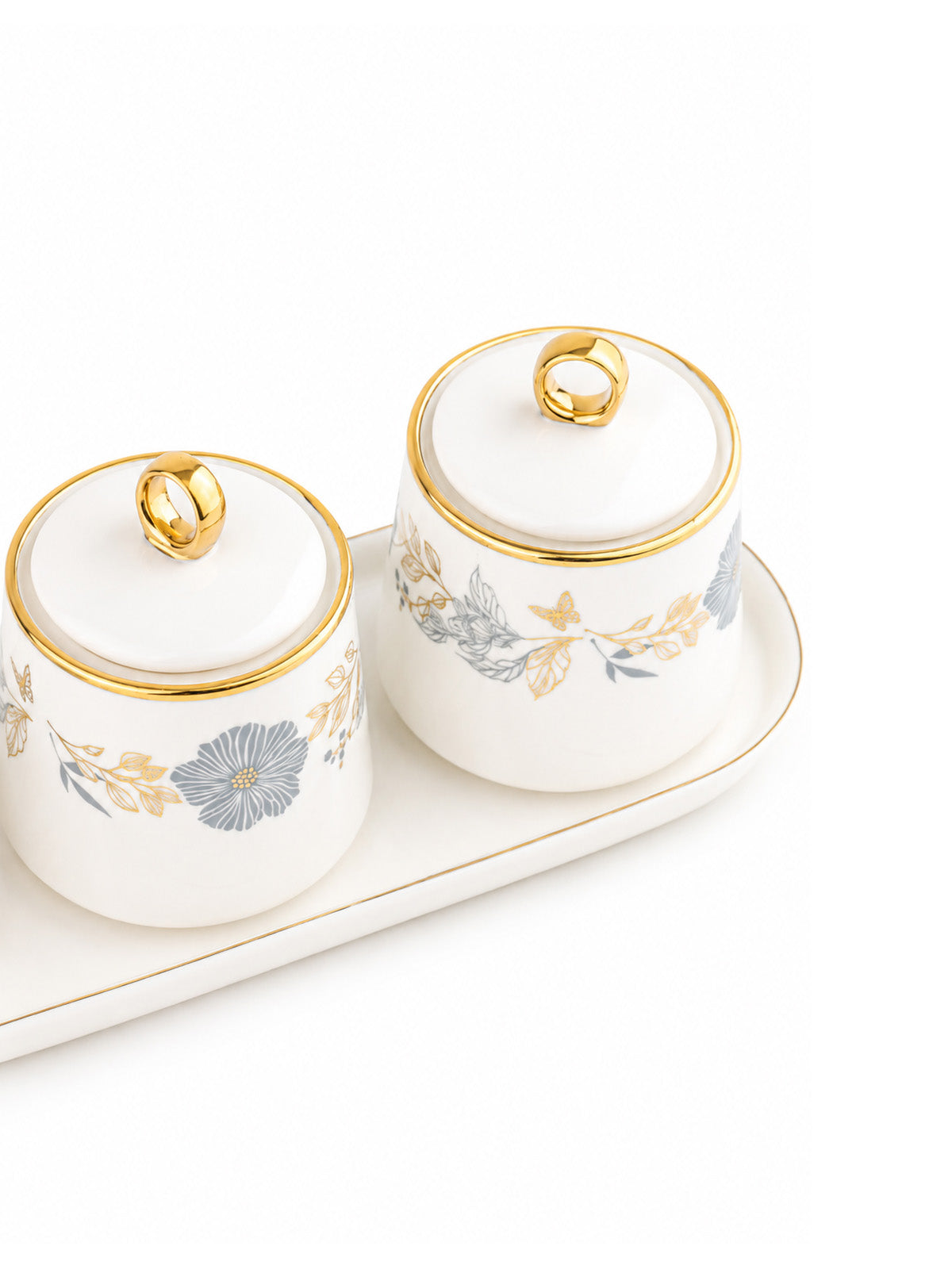 Willow gold condiment jars with tray

