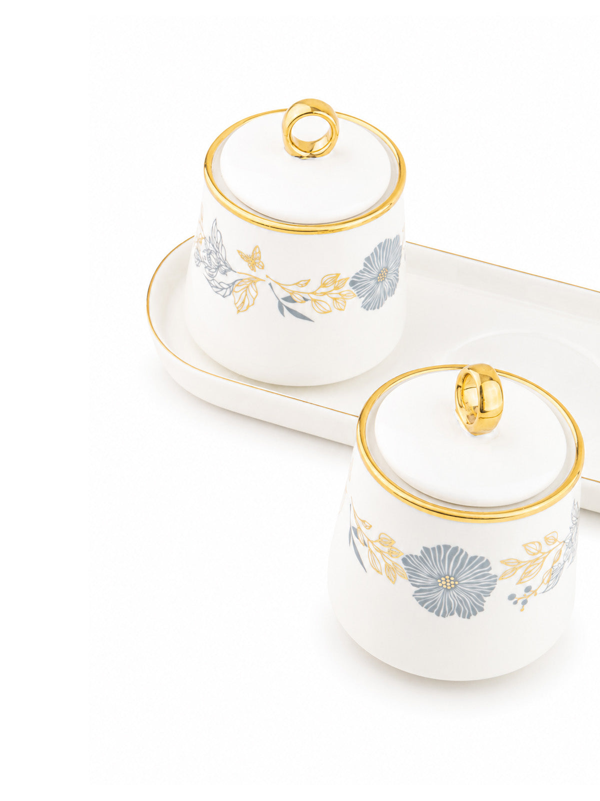 Gold condiment set with serving tray

