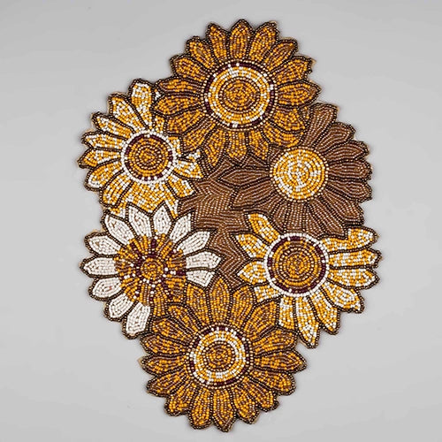 Handmade yellow and white floral doily