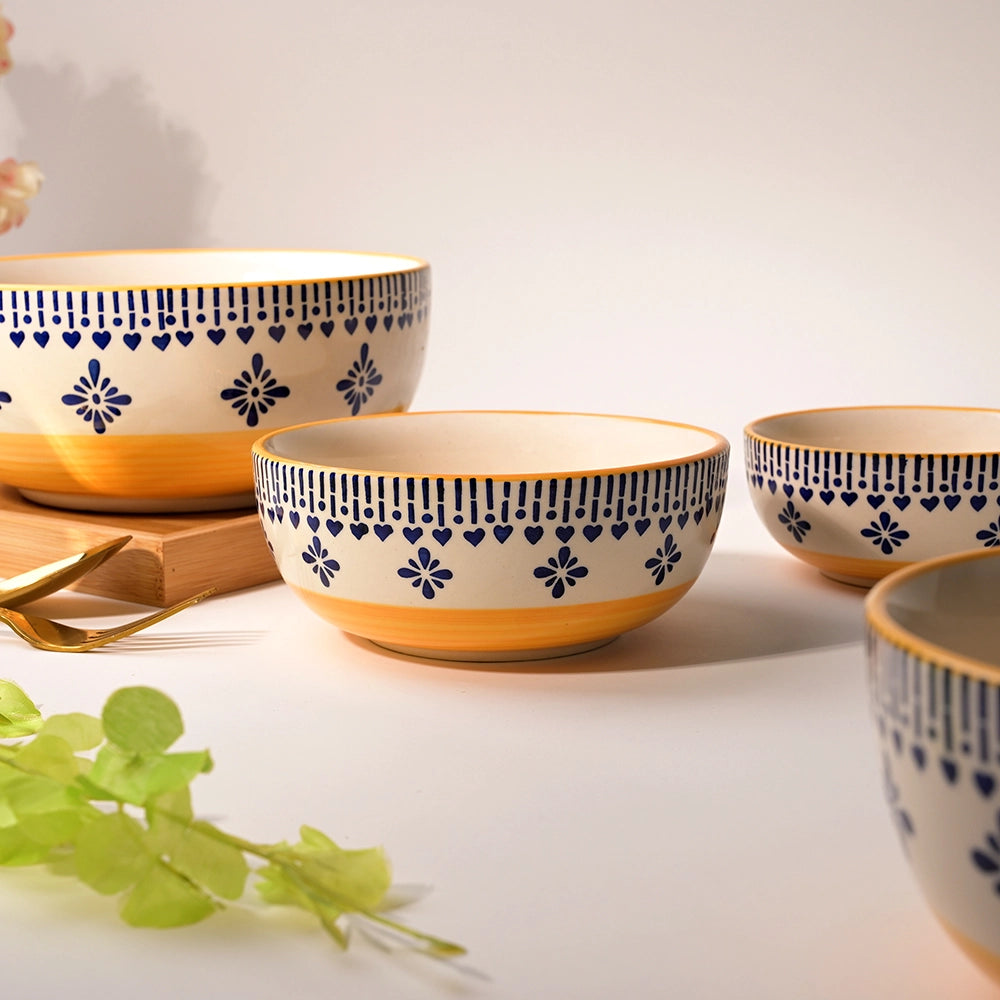 Yellow patterned serving bowl set for dining

