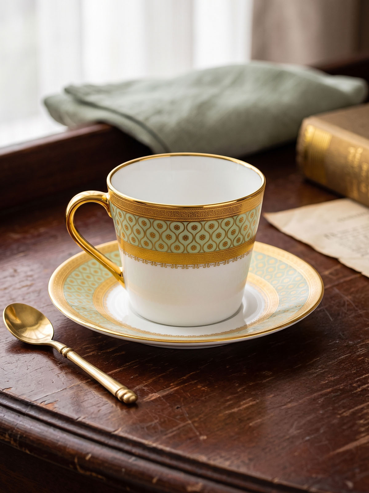 Zari Real Gold Tea Cup Set of 6 displayed on a table


