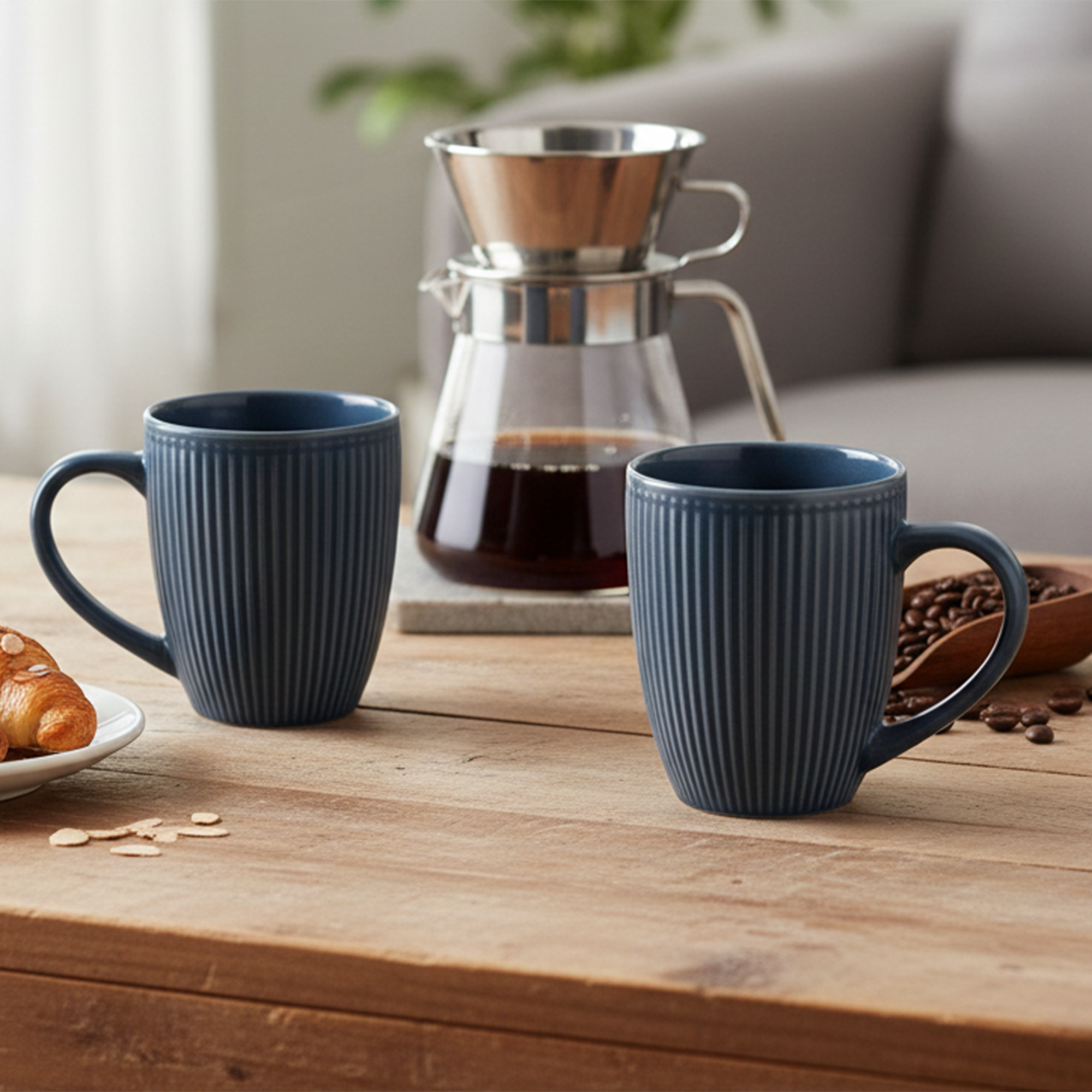Aegean Blue Ceramic Coffee Mug Set of 2