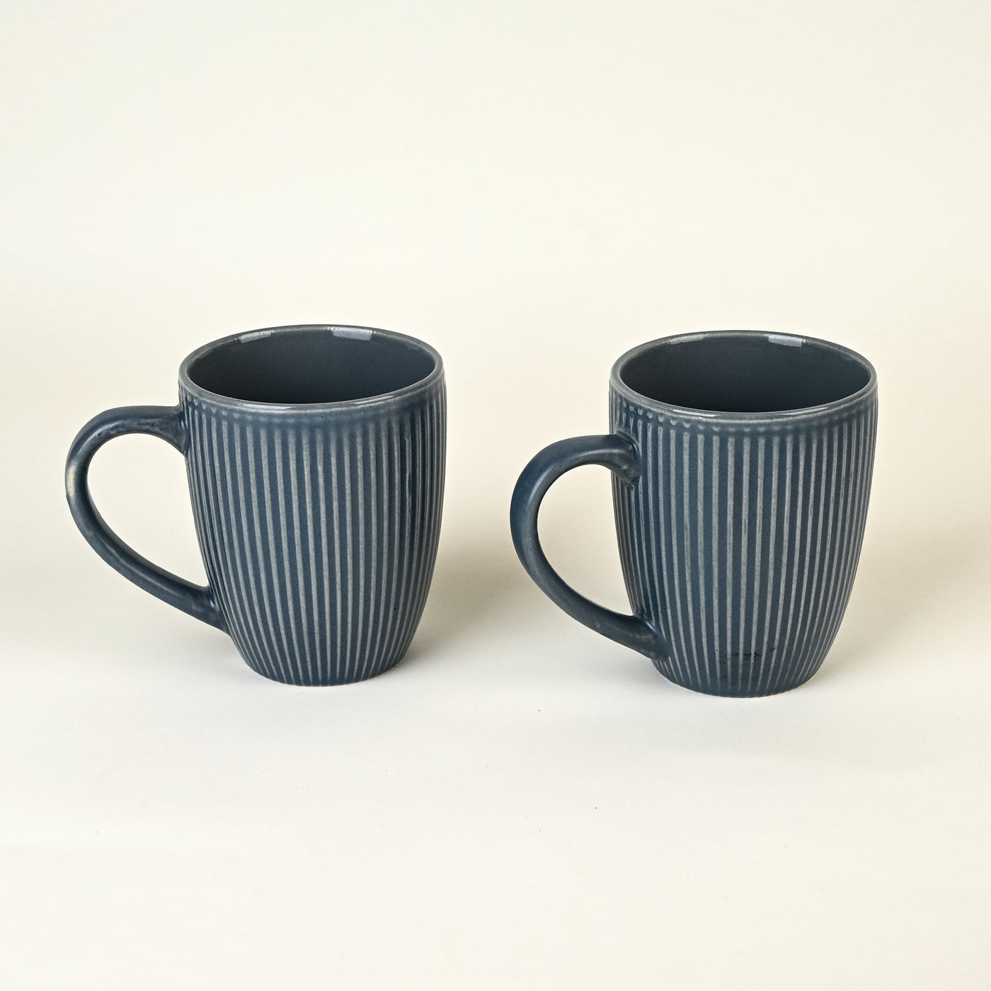 Aegean Blue Stripped Ceramic Coffee Mug Set of 2