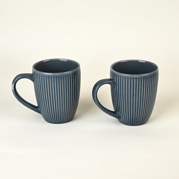 Aegean Blue Stripped Ceramic Coffee Mug Set of 2