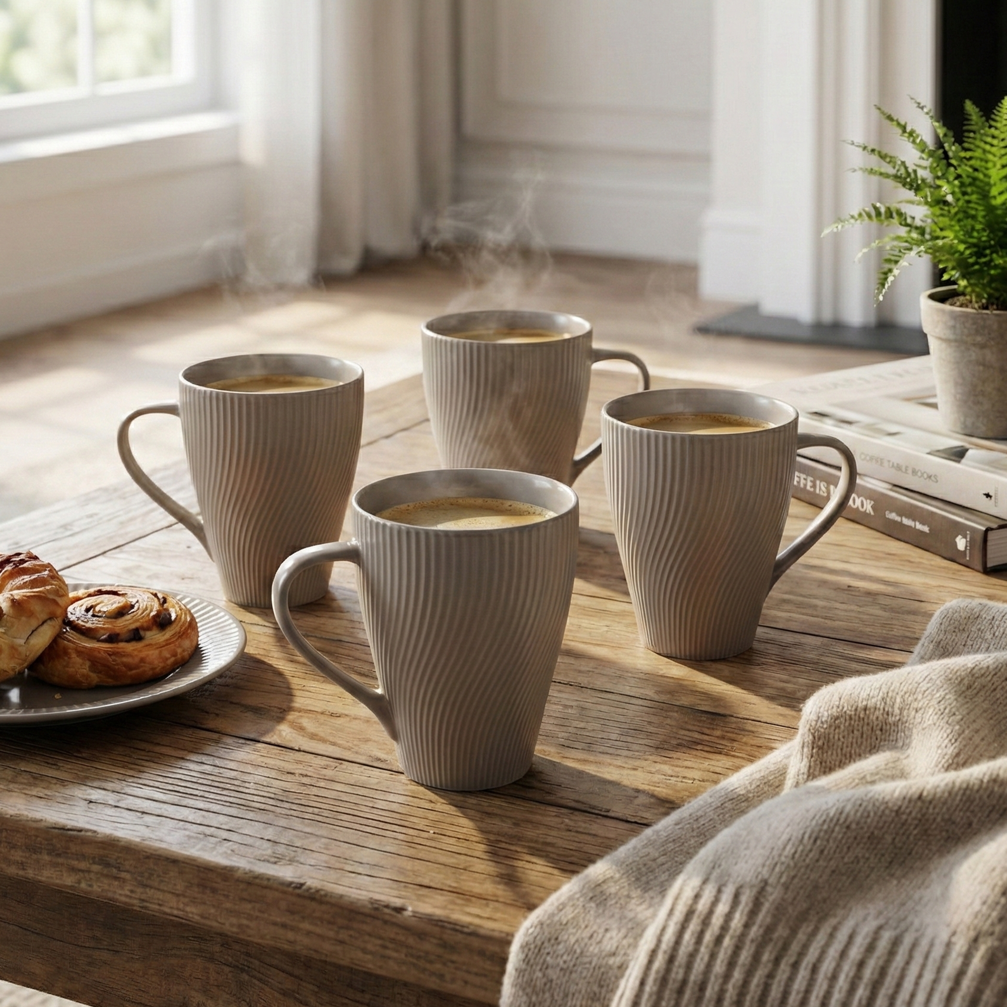 Ash Grey Unique New Bone China Coffee Mug Set of 4