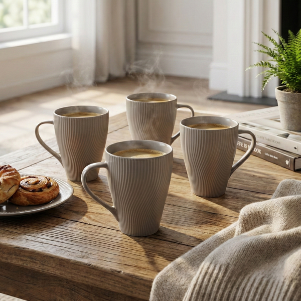 Ash Grey Unique New Bone China Coffee Mug Set of 4