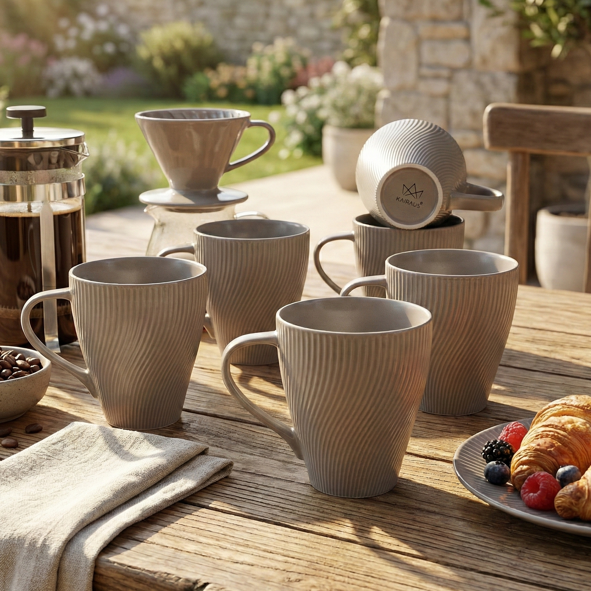 Ash Grey Unique New Bone China Coffee Mug Set of 6