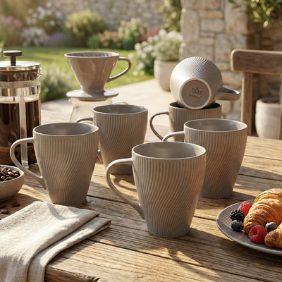 Ash Grey Unique New Bone China Coffee Mug Set of 6