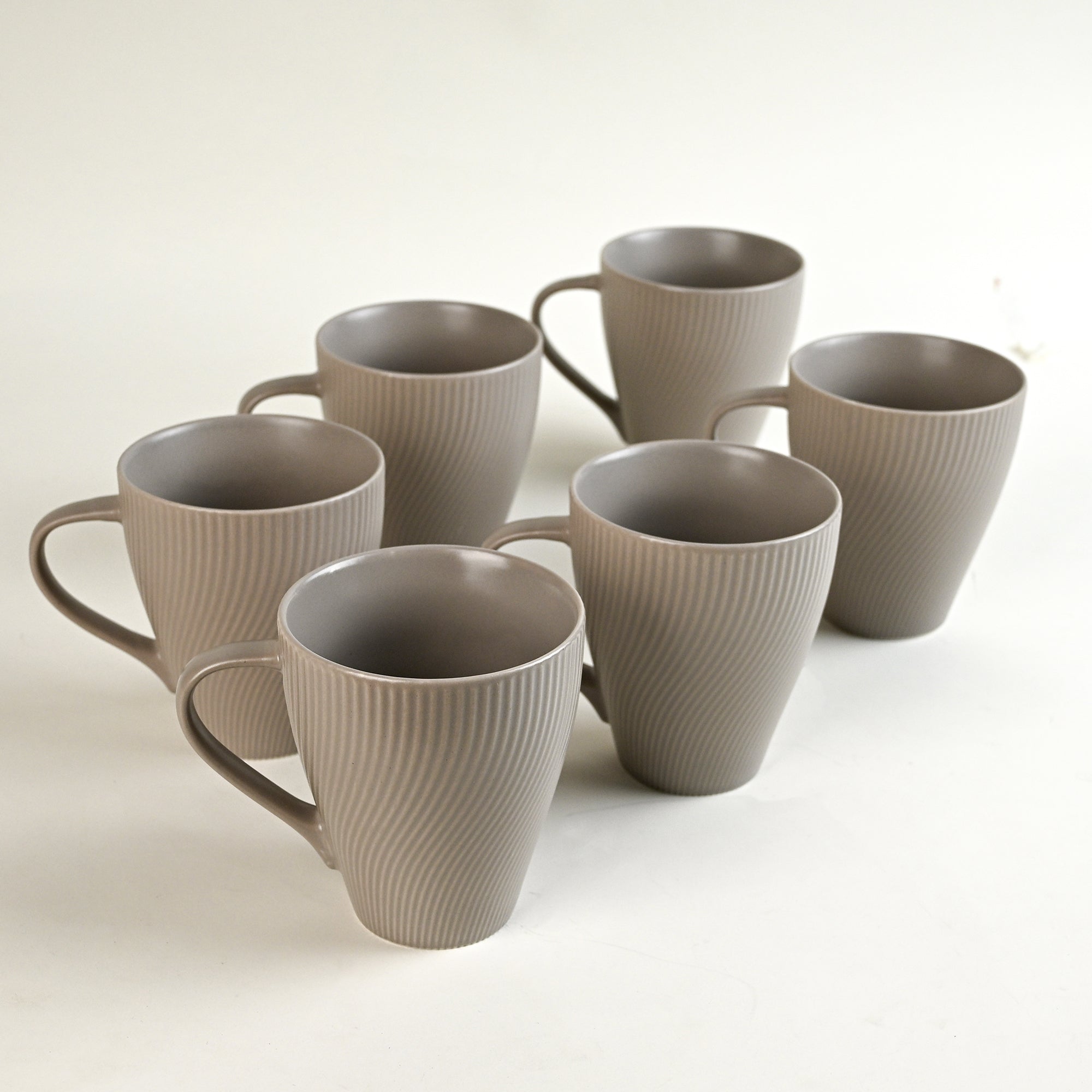 Ash Grey Unique New Bone China Coffee Mug Set of 6