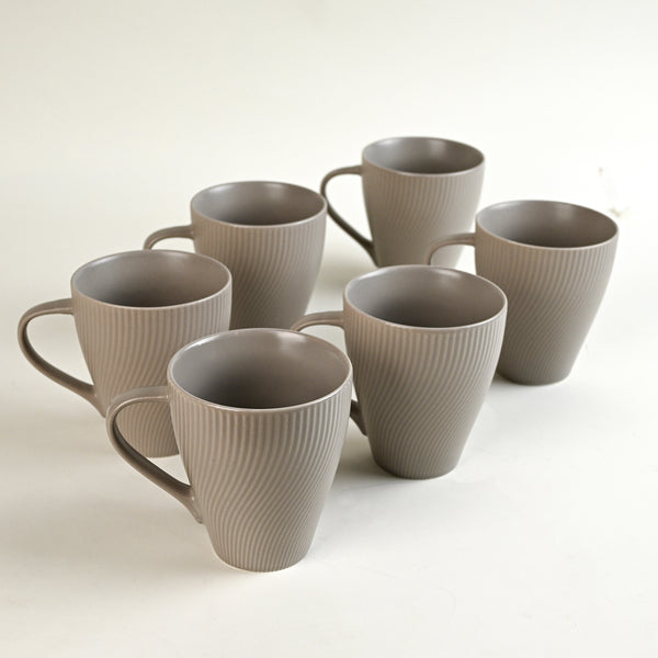 Ash Grey Unique New Bone China Coffee Mug Set of 6