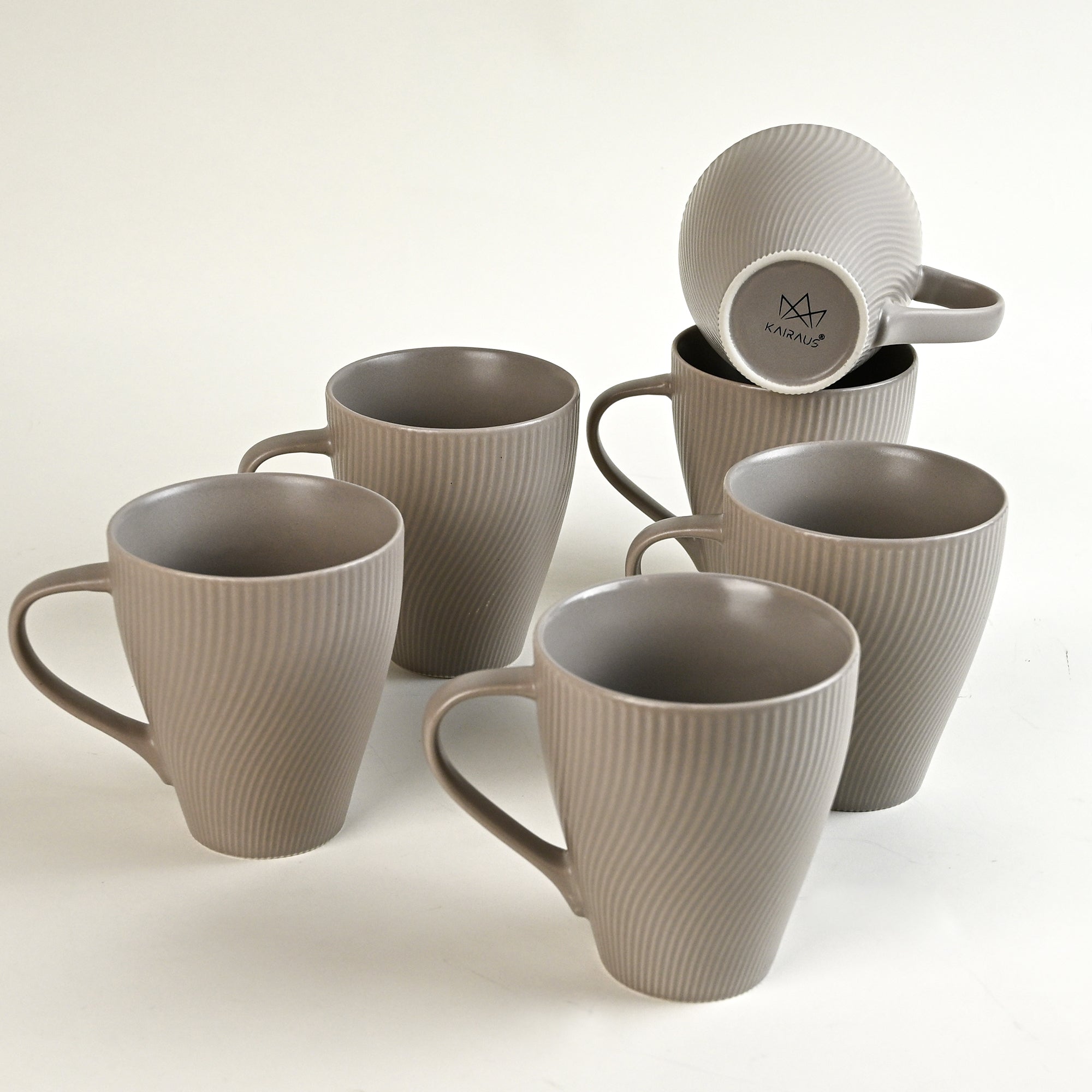 Ash Grey Unique New Bone China Coffee Mug Set of 6