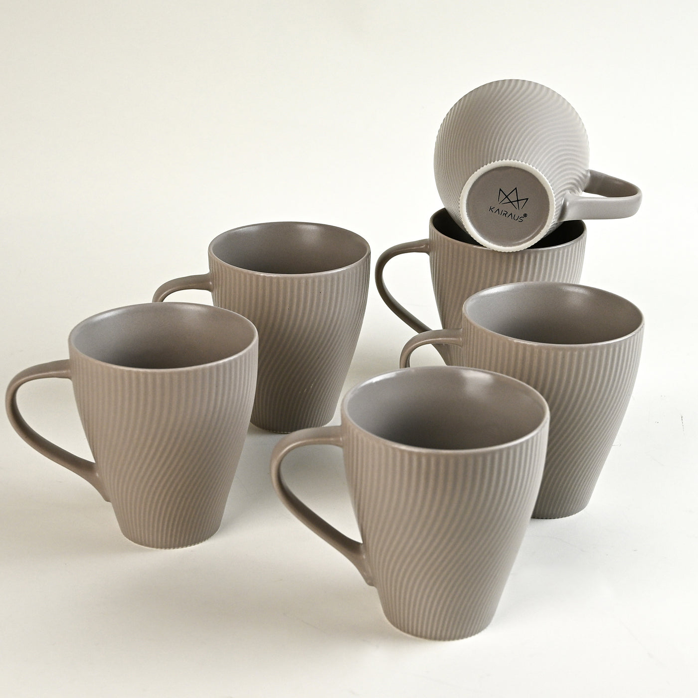 Ash Grey Unique New Bone China Coffee Mug Set of 6