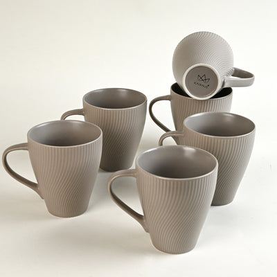 Ash Grey Unique New Bone China Coffee Mug Set of 6