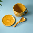 Beige Colour Ceramic Soup Mug with Lid and Spoon