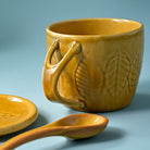 Beige Colour Ceramic Soup Mug with Lid and Spoon