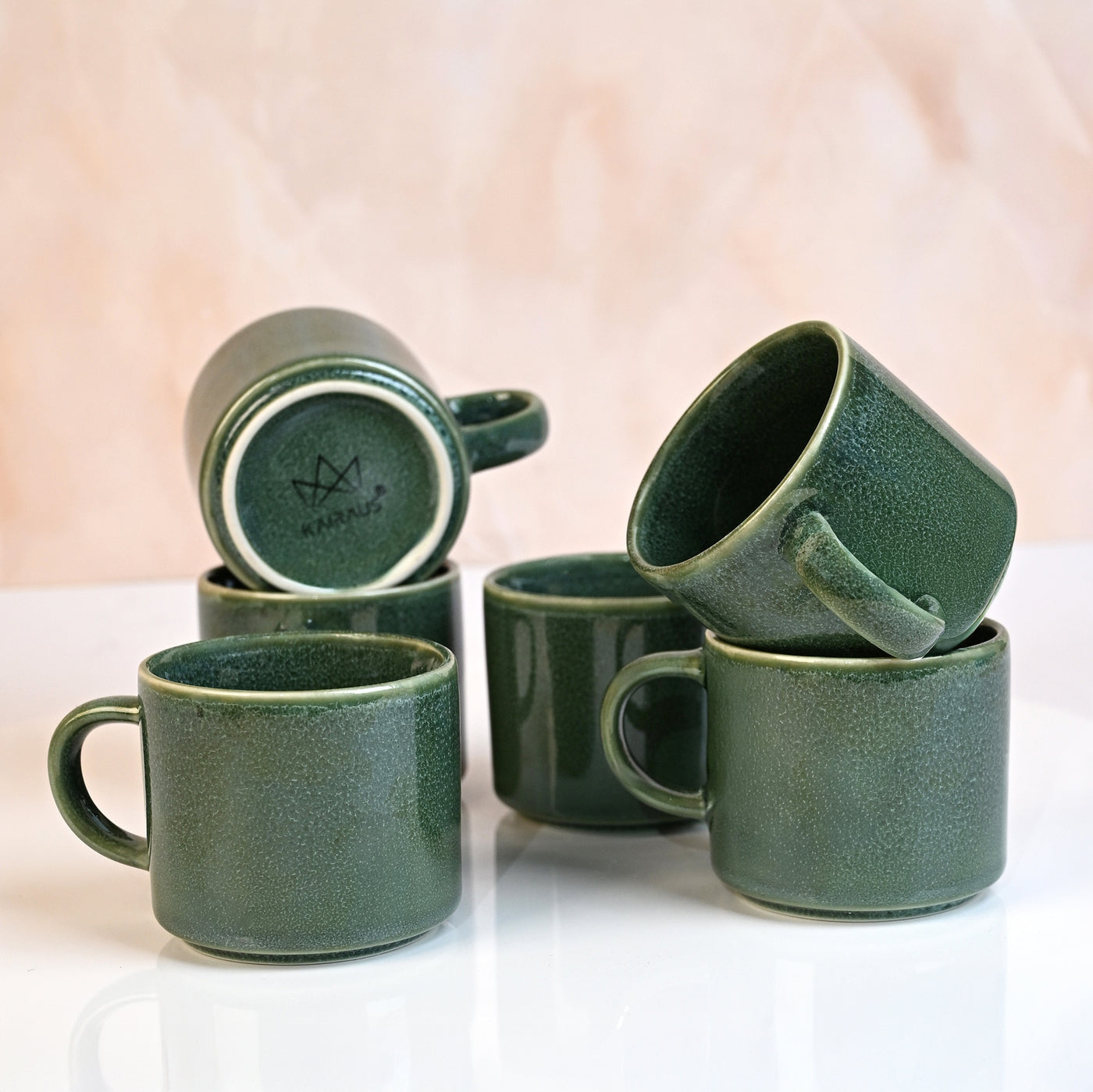 Forest Green New Bone China Tea Cups Set of 6