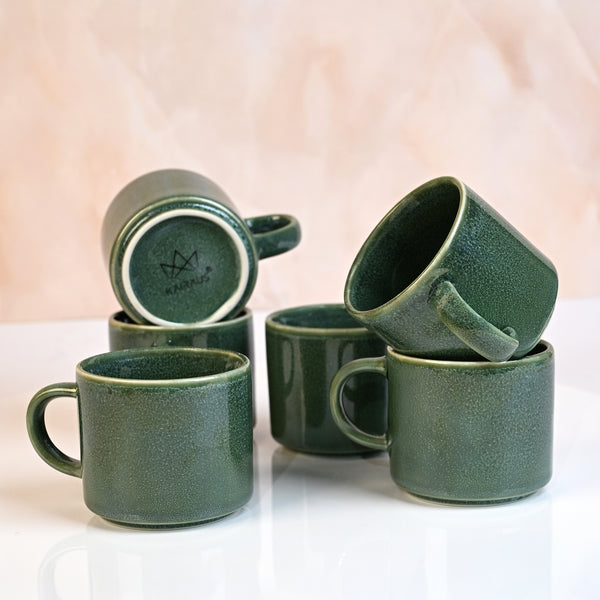 Forest Green New Bone China Tea Cups Set of 6
