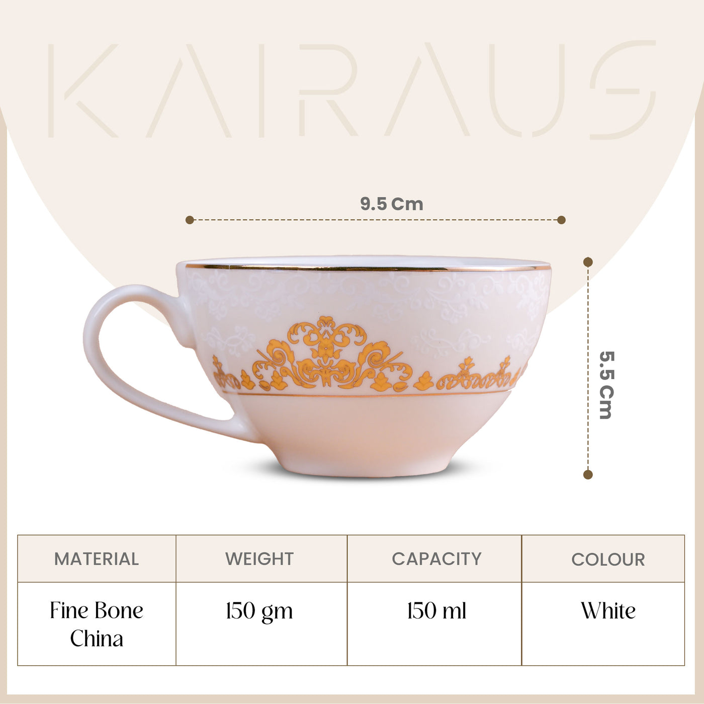 Dinara: Vintage New Fine Bone China Cup Set (Set of 6)