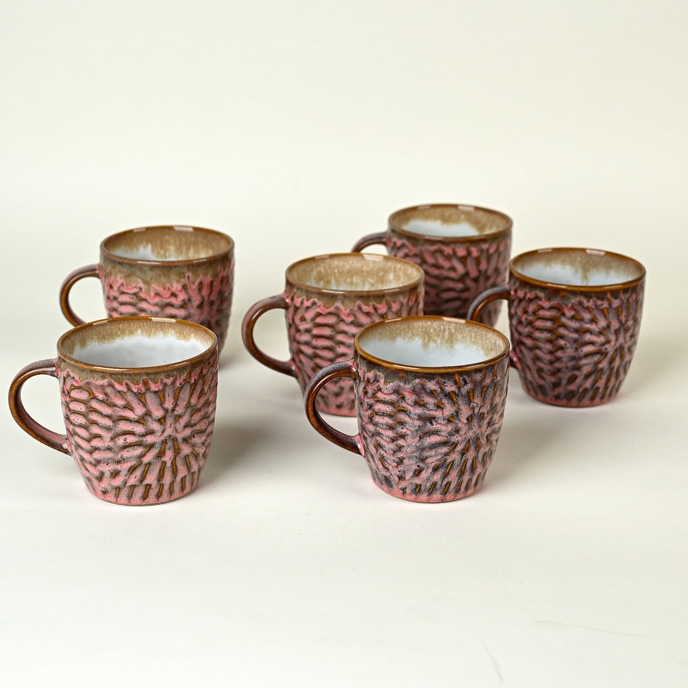 Dusty Rose Pink Ceramic Tea Cup Set of 6