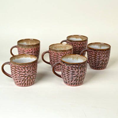 Dusty Rose Pink Ceramic Tea Cup Set of 6