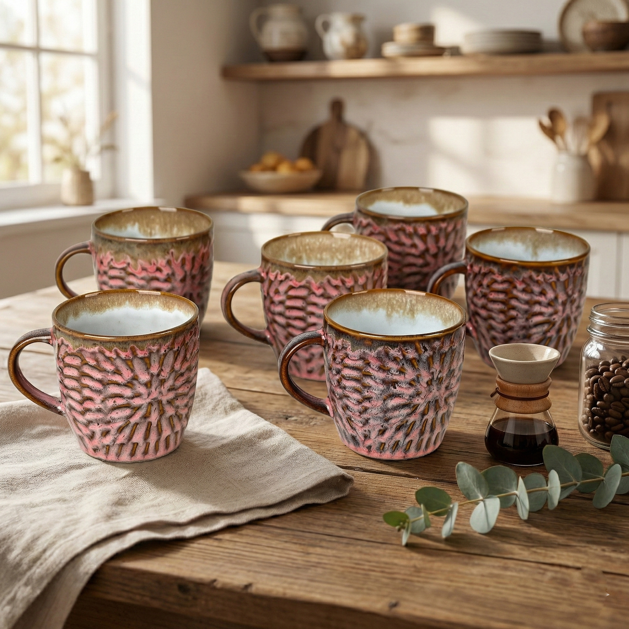 Dusty Rose Pink Ceramic Tea Cup Set of 6
