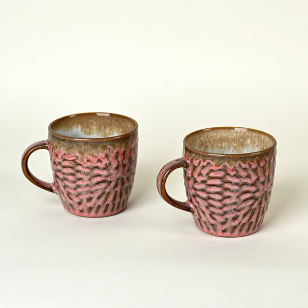 Dusty Rose Pink Ceramic Tea Cup Set of 2
