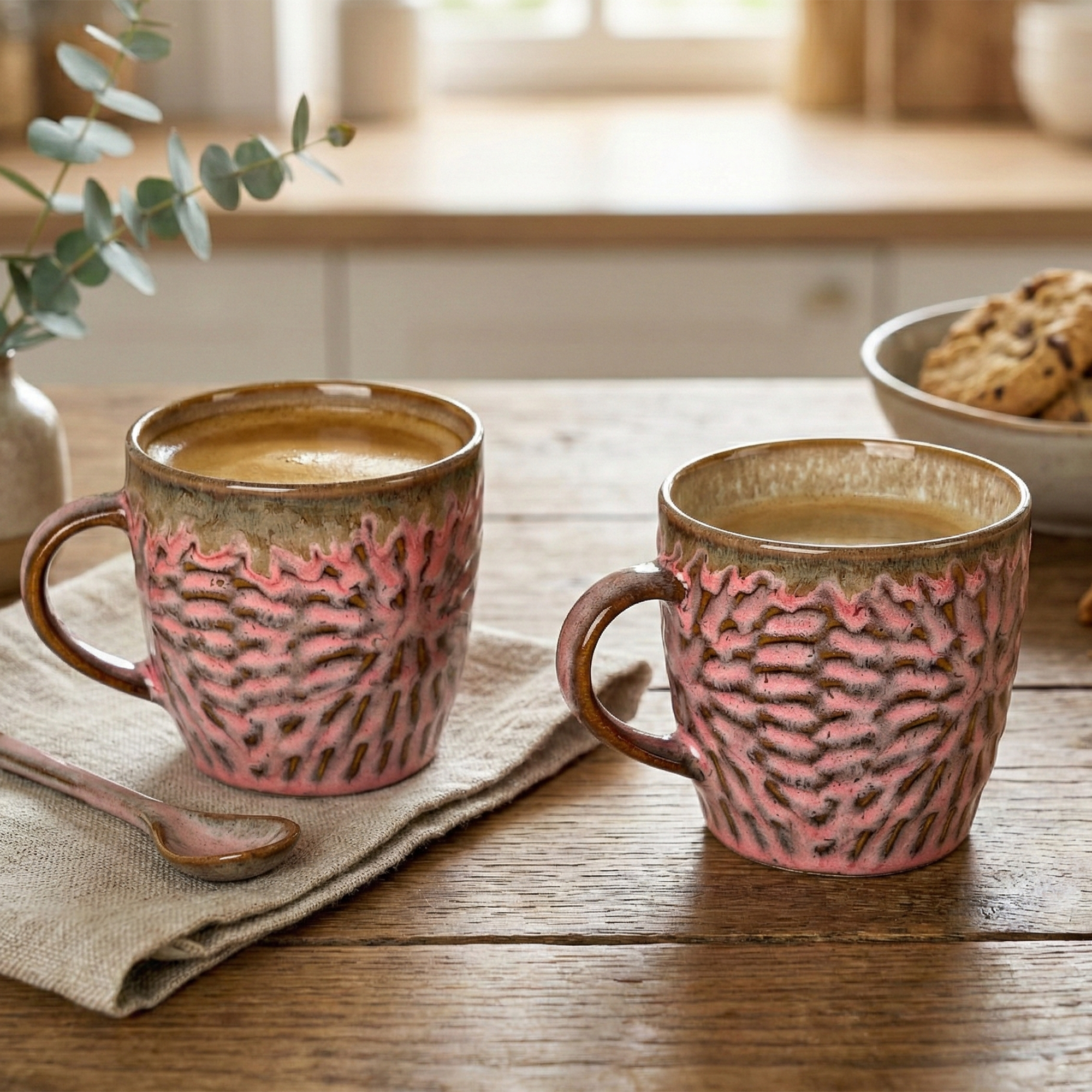 Dusty Rose Pink Ceramic Tea Cup Set of 2