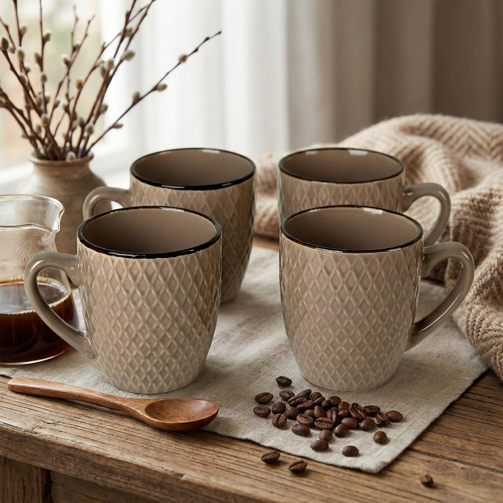 Earthy Brown Patterned Ceramic Cup