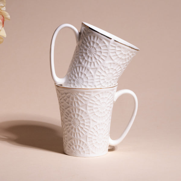 Embossed Pure White Tea Cups Set of 2