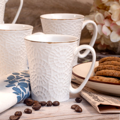 Embossed Pure White Tea Cups