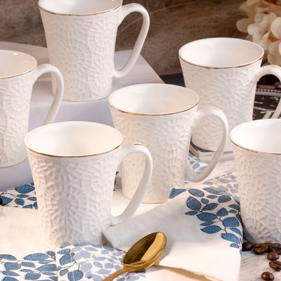 Embossed Pure White Tea Cups