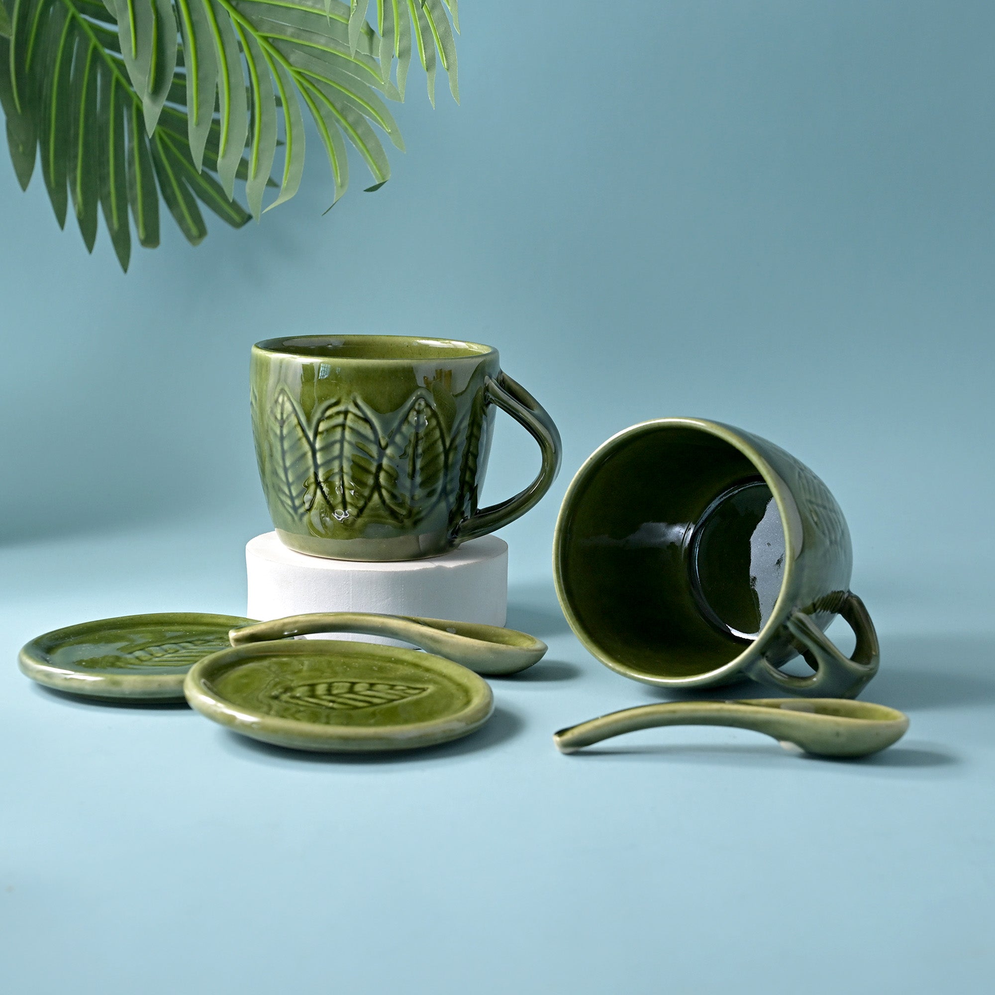 Green Bliss Ceramic Cup Set of 2