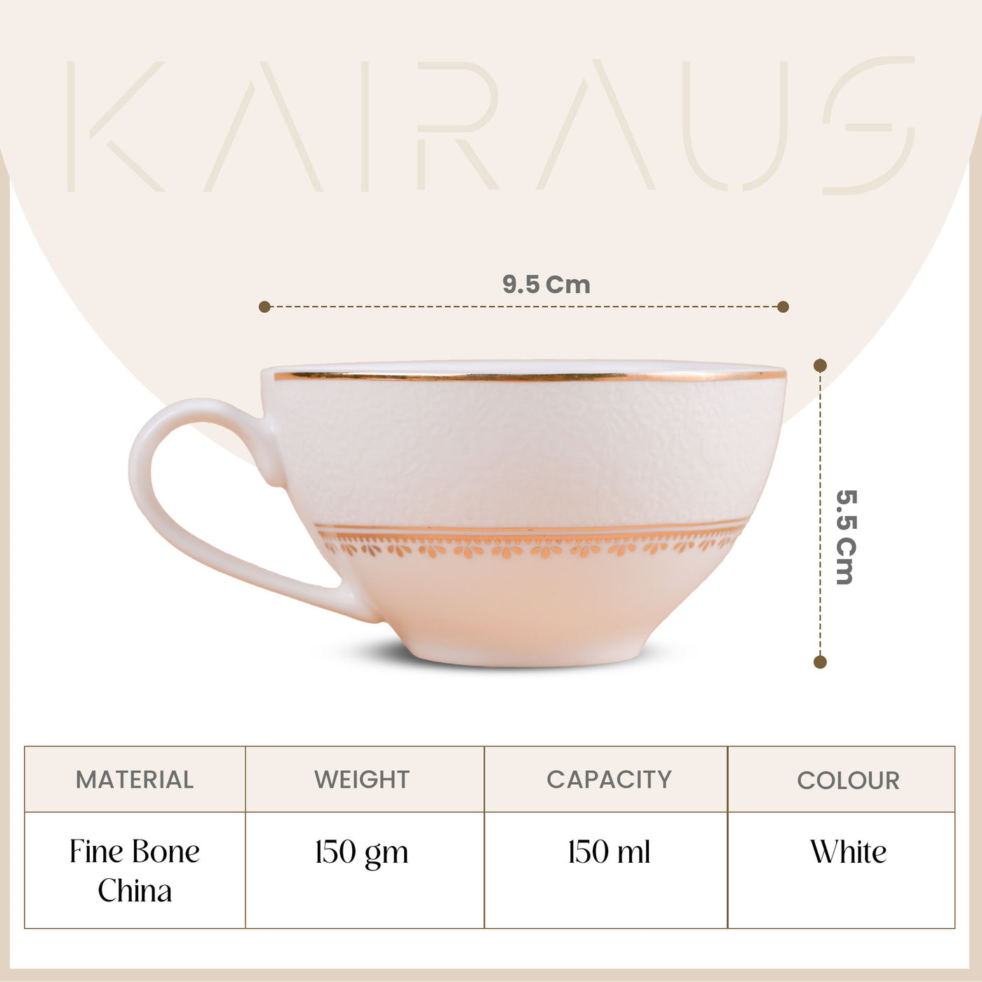 Hiraya: Graceful Bone China Tea Cup Set (Set of 6)