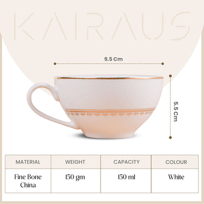 Hiraya: Graceful Bone China Tea Cup Set (Set of 6)