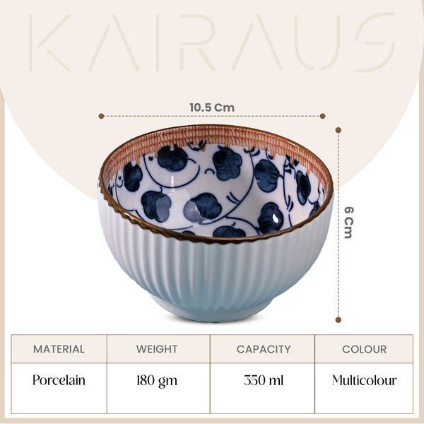 Handpainted Ribbed Porcelain Bowls (Set of 4)