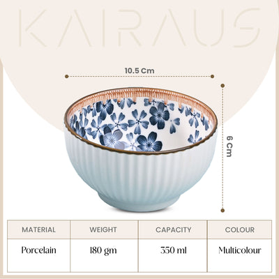 Floral Ribbed Porcelain Bowl Sets