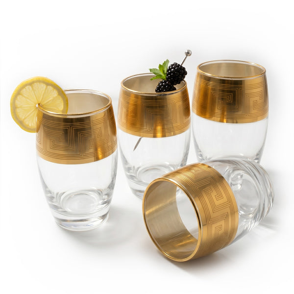 Greek Key Design Gold Drinking Glasses (Set of 4)