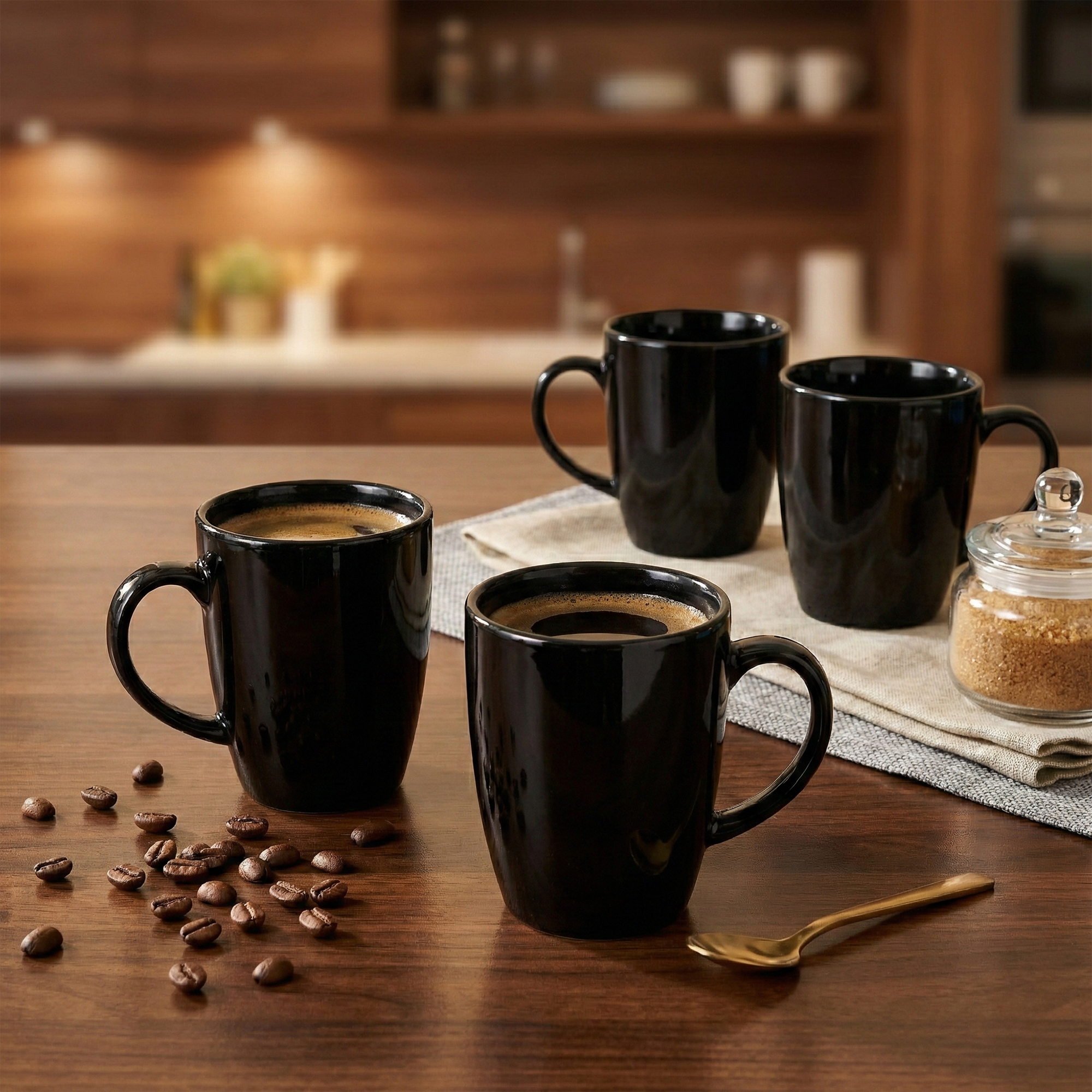 Luxe Black Ceramic Coffee Mug Set of 4 – Kairaus