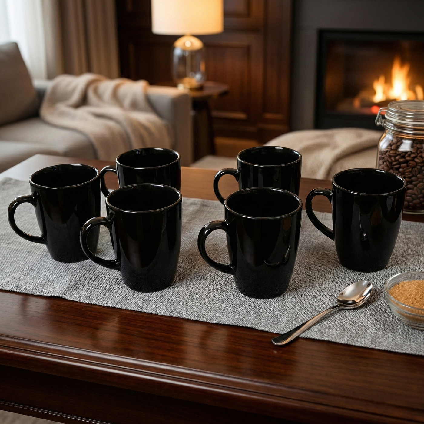 Luxe Black Ceramic Coffee Mug Set of 6