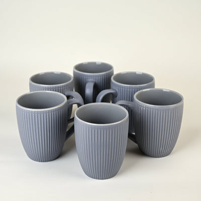 Slate Blue Stripped Ceramic Coffee Mug Set of 6