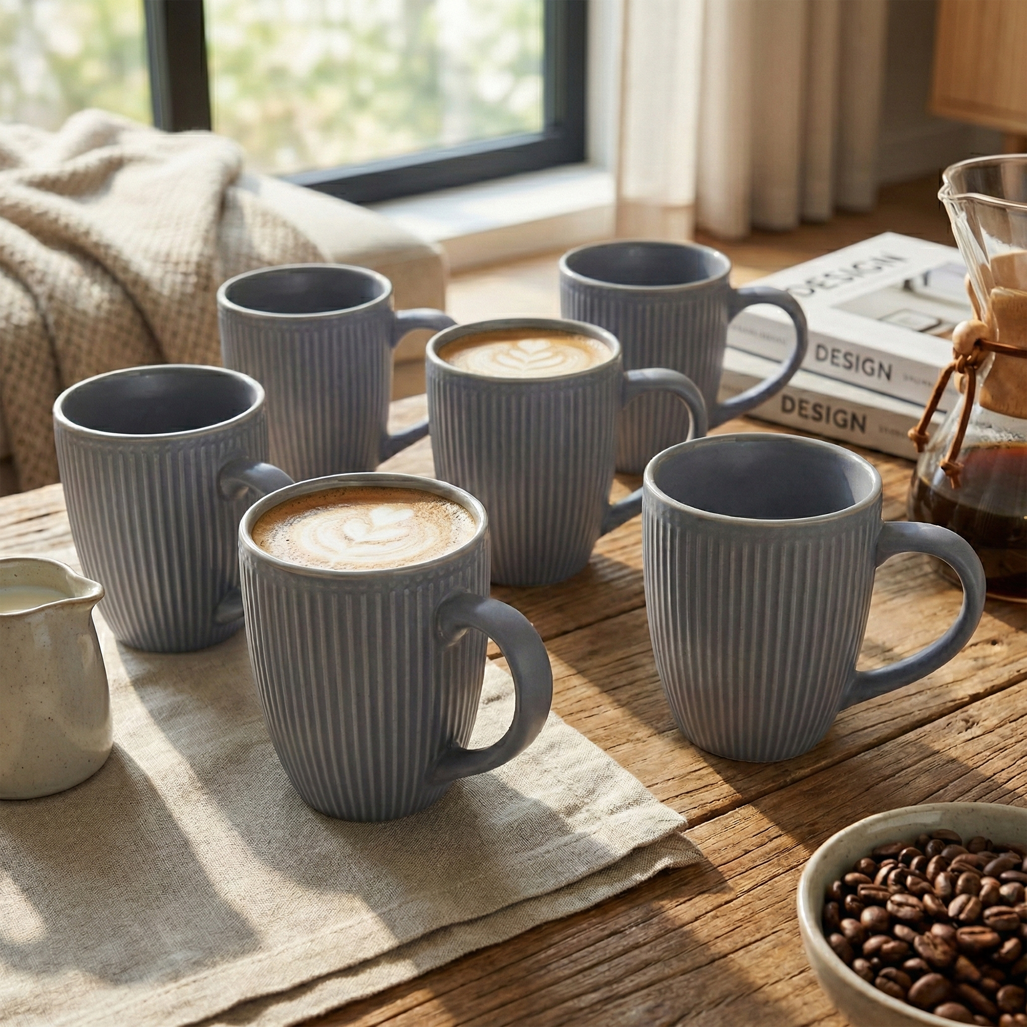 Slate Blue Ceramic Coffee Mug Set of 6