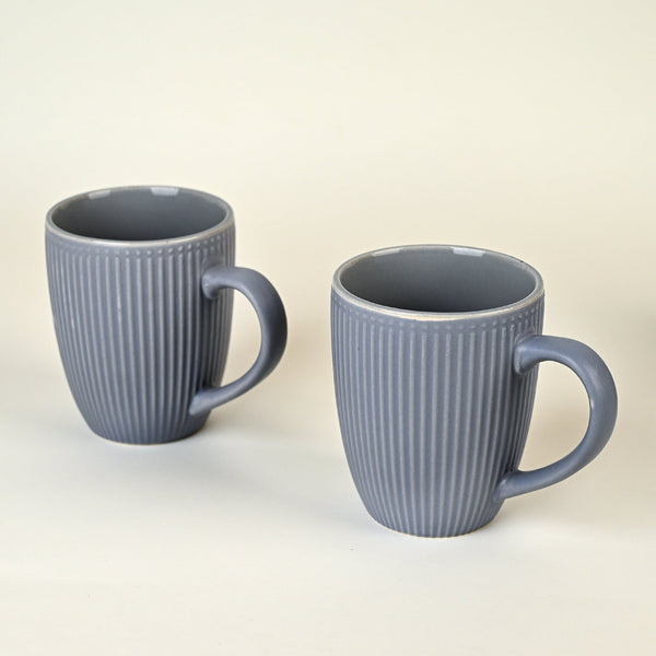 Slate Blue Stripped Ceramic Coffee Mug Set of 2
