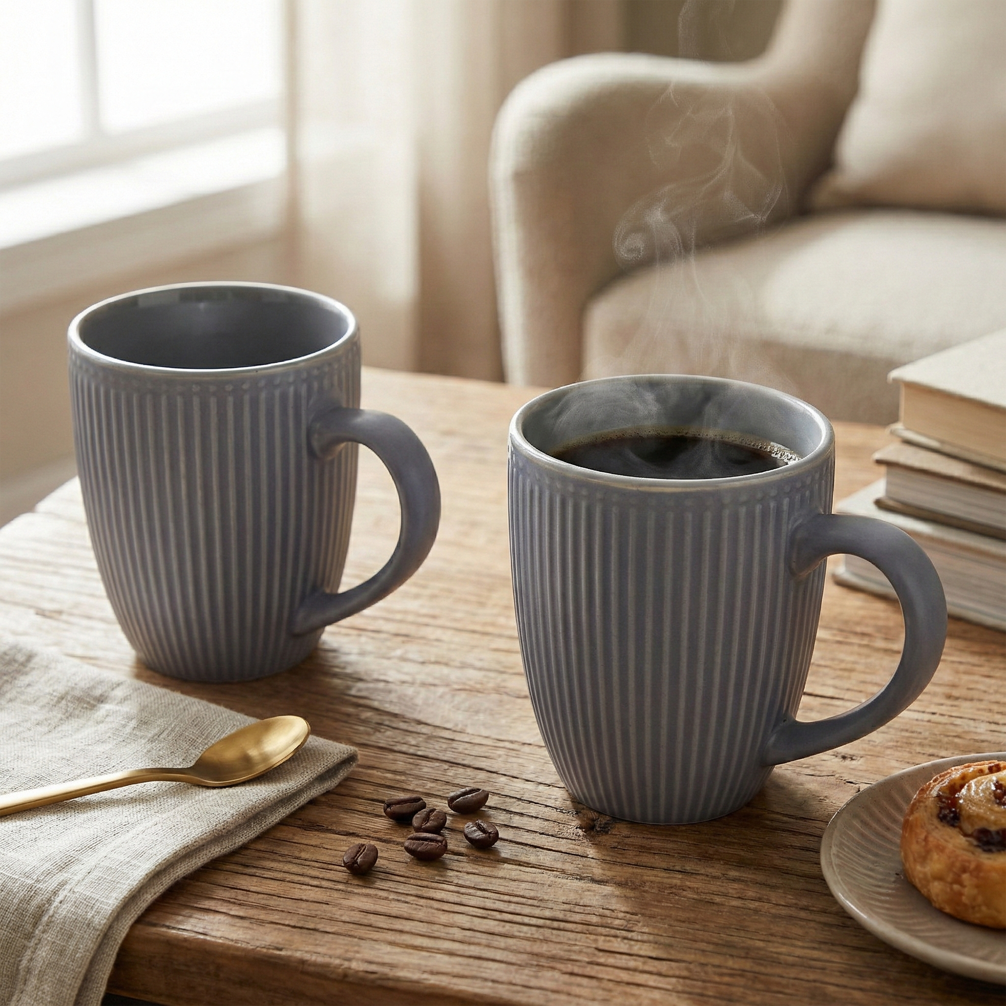 Slate Blue Ceramic Coffee Mug Set of 2