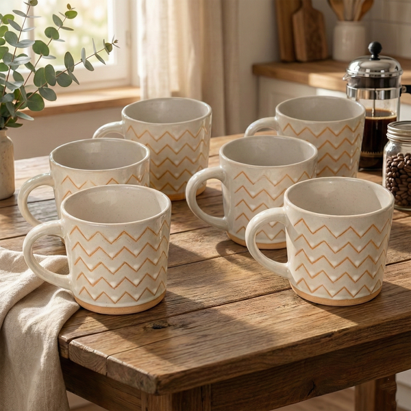 Meandering Ceramic Coffee Mug Set of 6